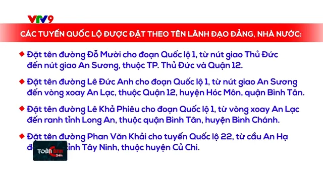 TP. Hồ Chí Minh chính thức có tên đường Đỗ Mười, Lê Khả Phiêu, Lê Đức Anh, Phan Văn Khải